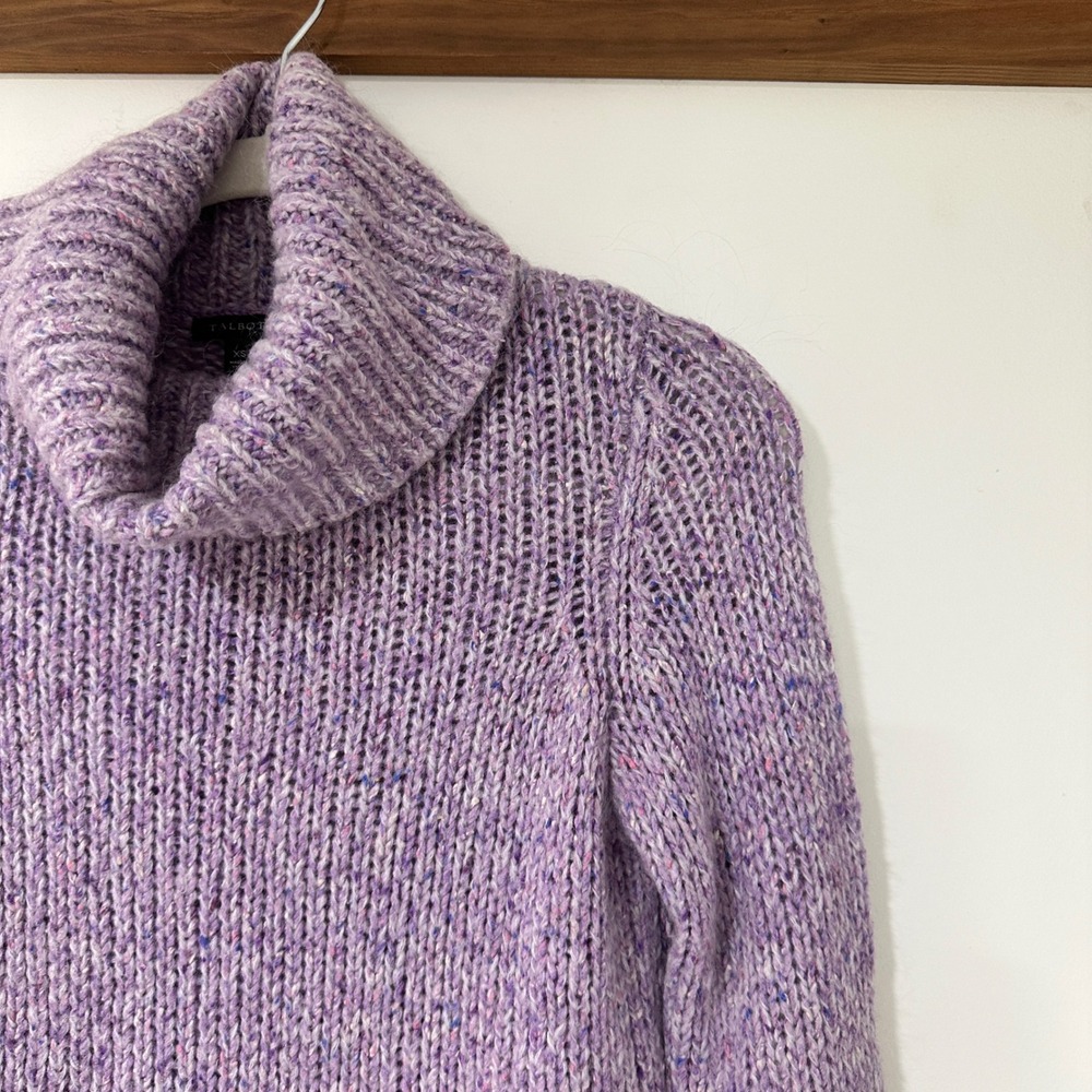 Talbots Cowl Neck Sweater Women XS Purple Wool Silk Mohair Blend Chunky Knit